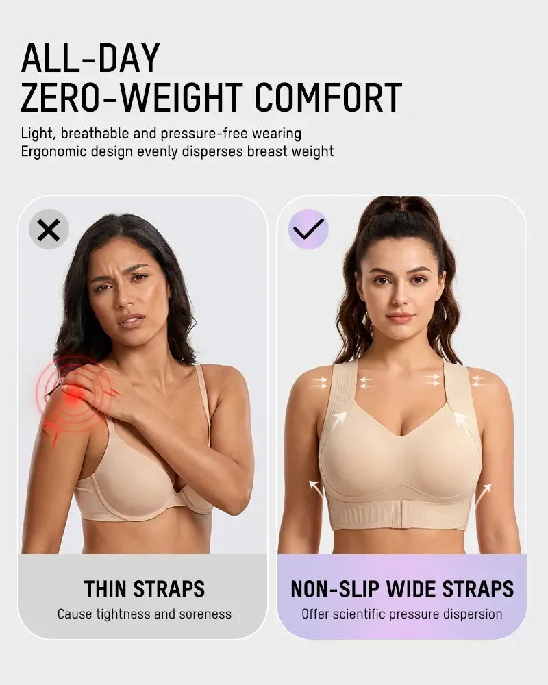 Posture Support Wireless Bra with Adjustable Front Band